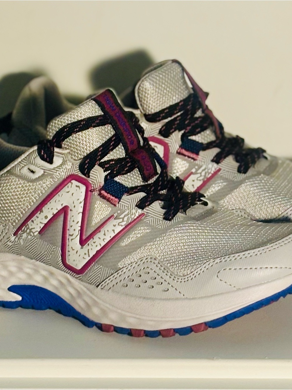 New Balance Gray Athletic Sneakers with Pink & Blue Accents